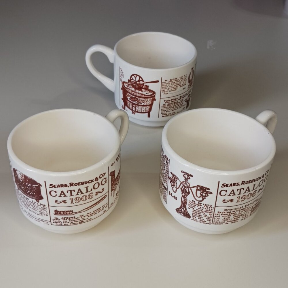 Vintage Teacup Set of 3 1906 Sears, Roebuck & Co. Catalog 1970s Reissue Ivory